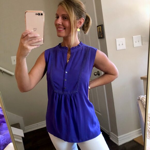 Loft Sleeveless Button Front Purple Blouse - Picture 1 of 8